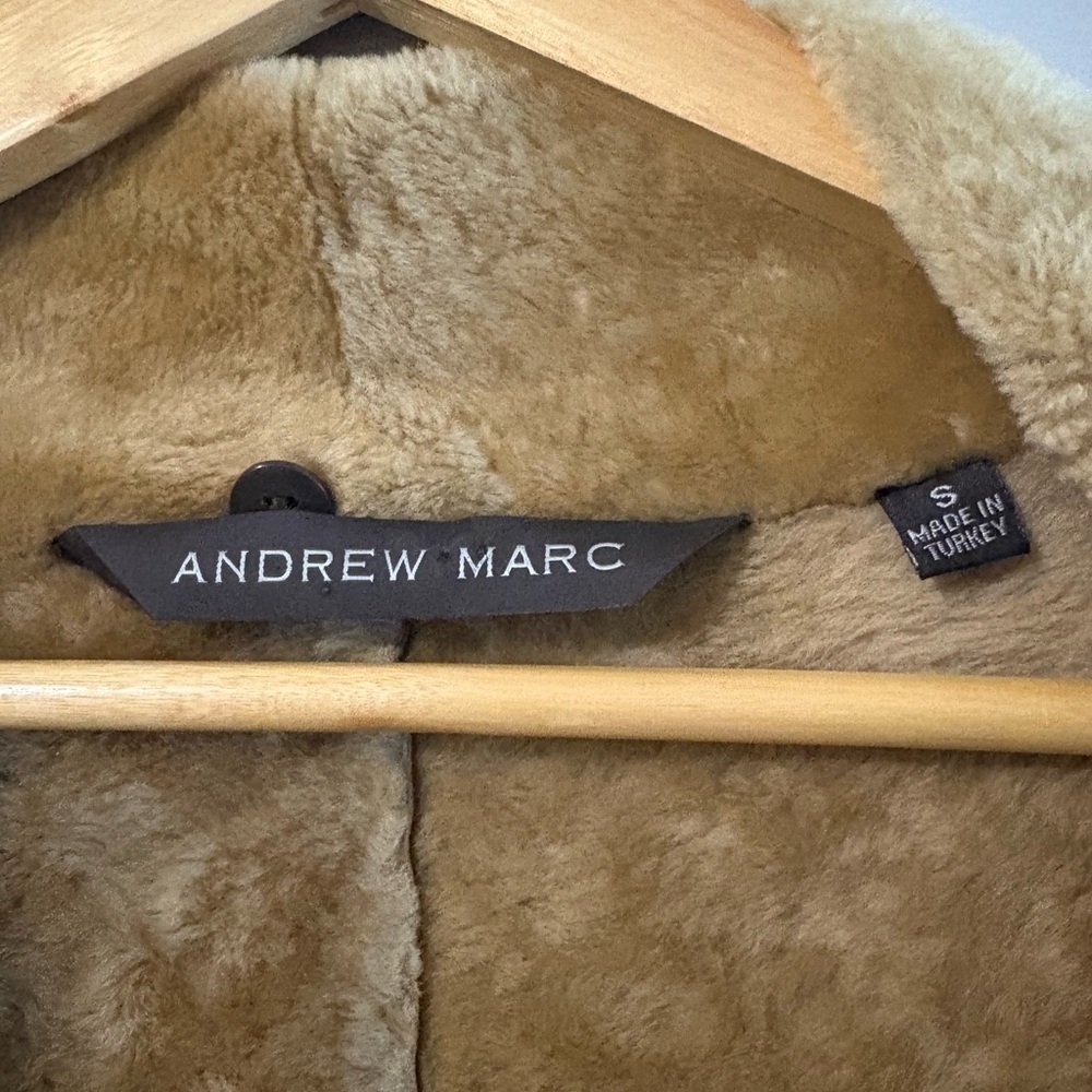 Andrew Marc Brown Leather Jacket with Cream Trim - Picture 6 of 10